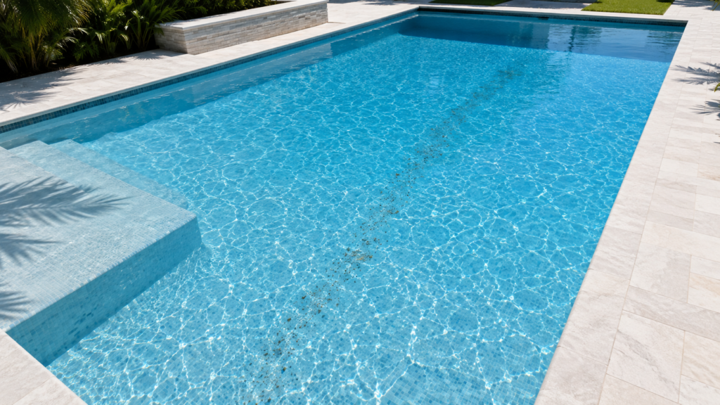 Pool vacuum repair Orlando shown by a clean residential pool floor with a faint trail of settled debris left behind in one section.