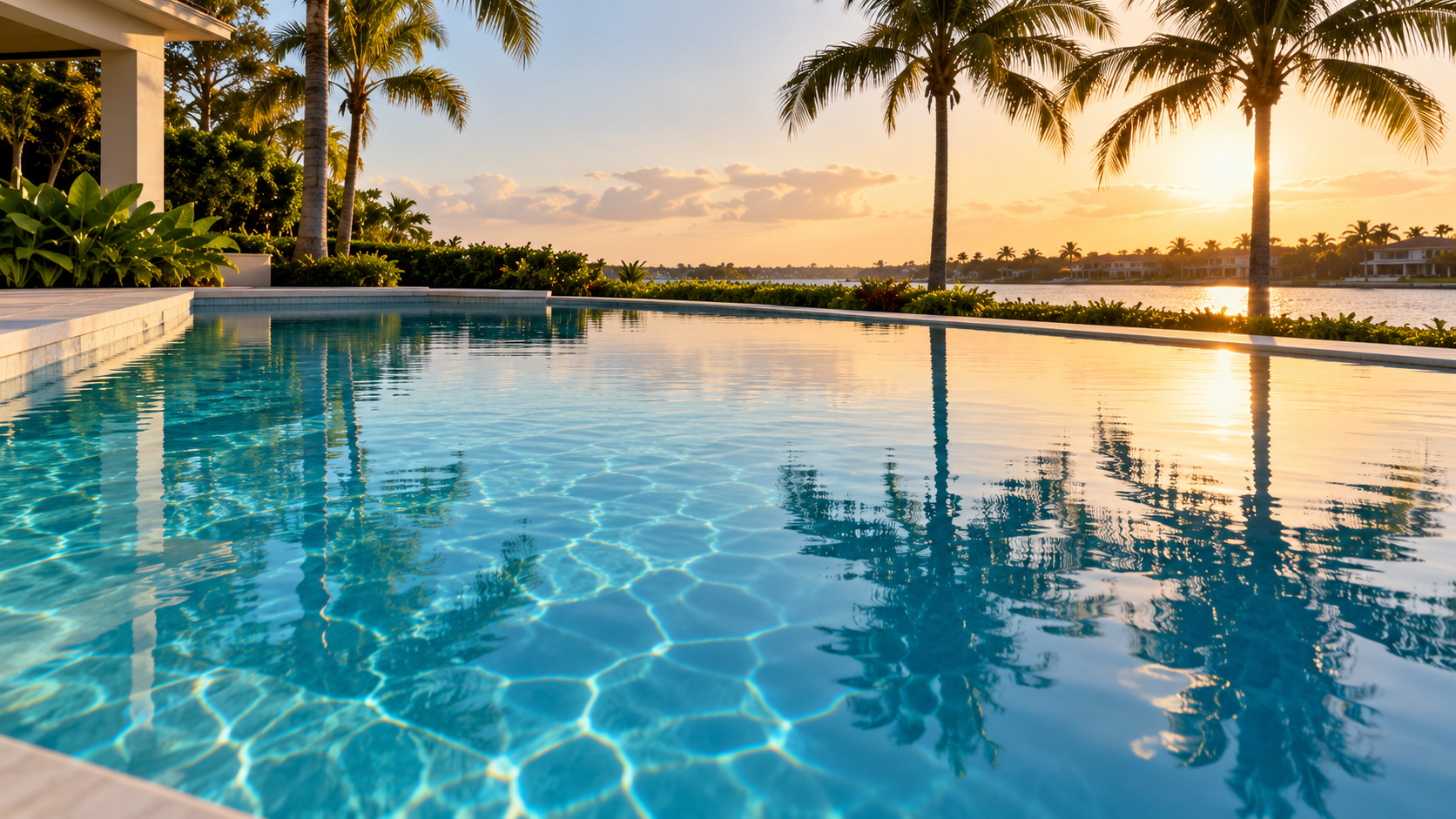 Pool pump making loud noise shown by a sound level meter on the deck beside a clear Orlando residential pool.
